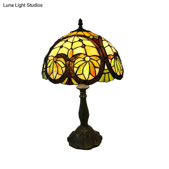 Tiffany Brass Bedside Table Lamp With Stained Glass Shade