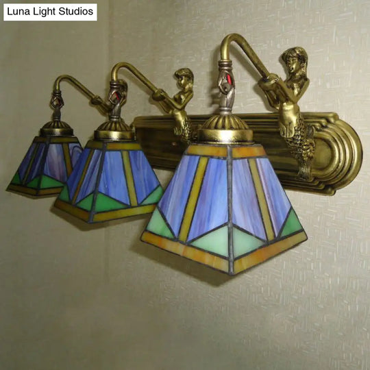 Tiffany Bronze Cut Glass Trapezoid Wall Mount Light Fixture With Mermaid Arm - Elegant Lighting