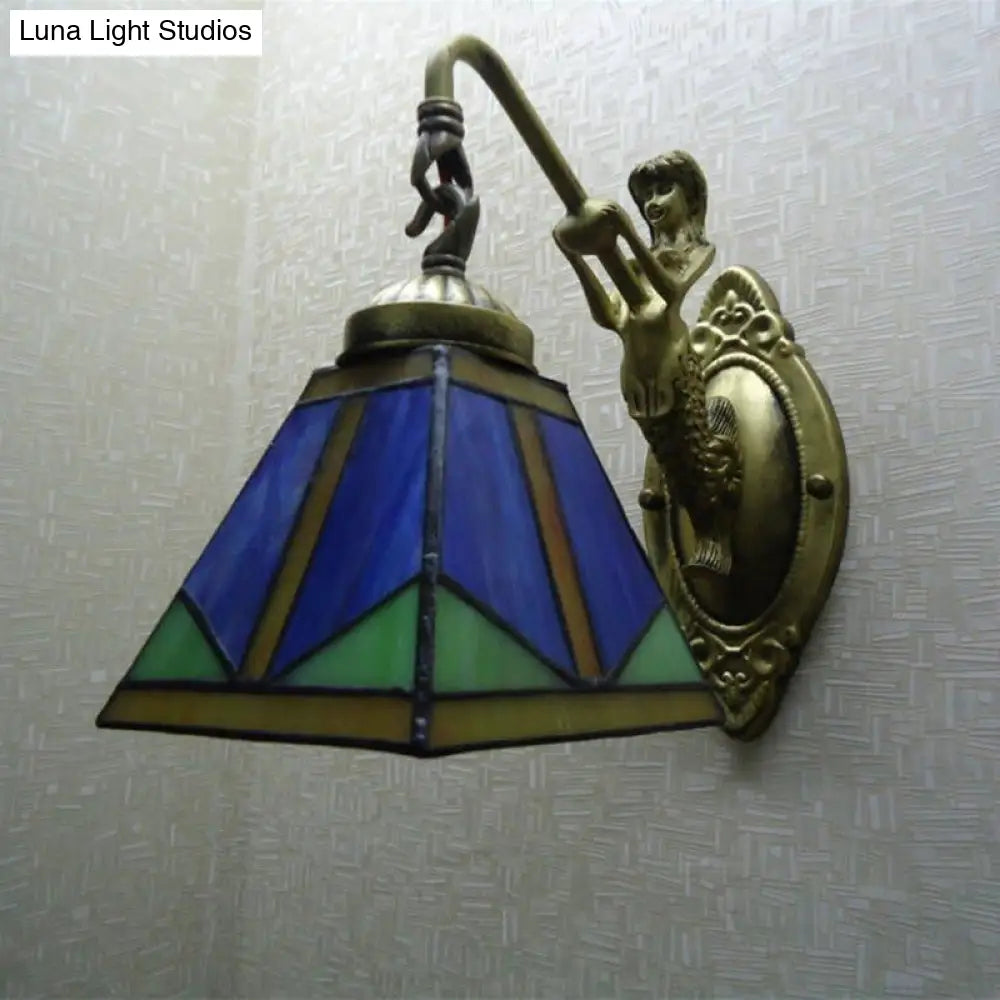 Tiffany Bronze Cut Glass Trapezoid Wall Mount Light Fixture With Mermaid Arm - Elegant Lighting