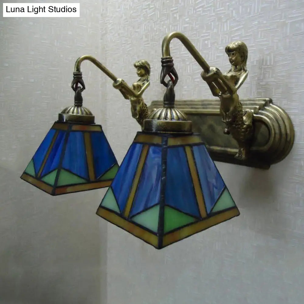 Tiffany Bronze Cut Glass Trapezoid Wall Mount Light Fixture With Mermaid Arm - Elegant Lighting