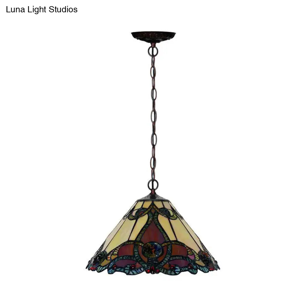 Tiffany Bronze Kitchen Pendant Lamp With Red Stained Glass Shade