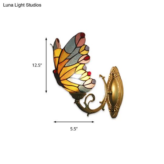 Tiffany Butterfly Stained Glass Wall Sconce Light For Kids Bedroom