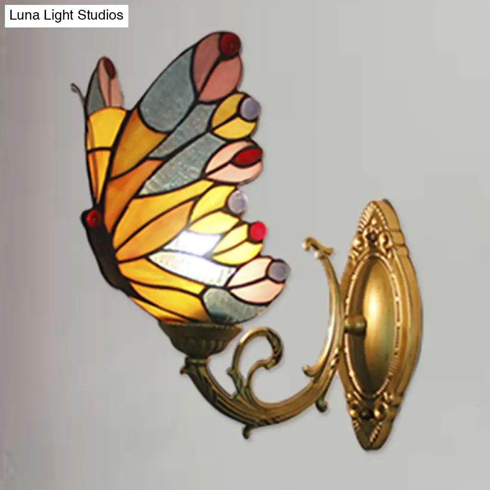 Tiffany Butterfly Stained Glass Wall Sconce Light For Kids Bedroom