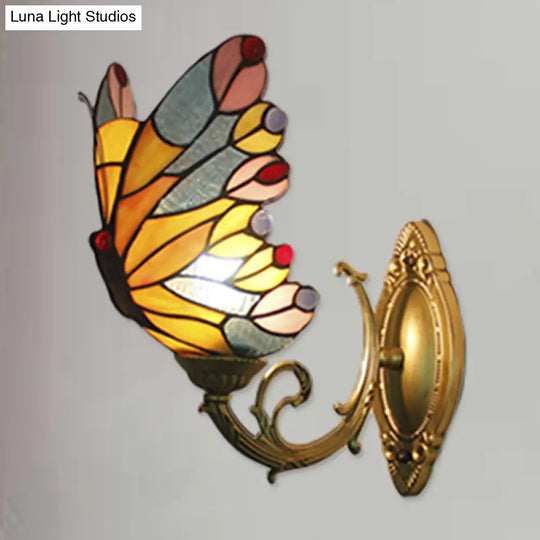 Tiffany Butterfly Stained Glass Wall Sconce Light For Kids Bedroom