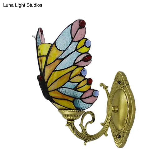 Tiffany Butterfly Stained Glass Wall Sconce Light For Kids Bedroom