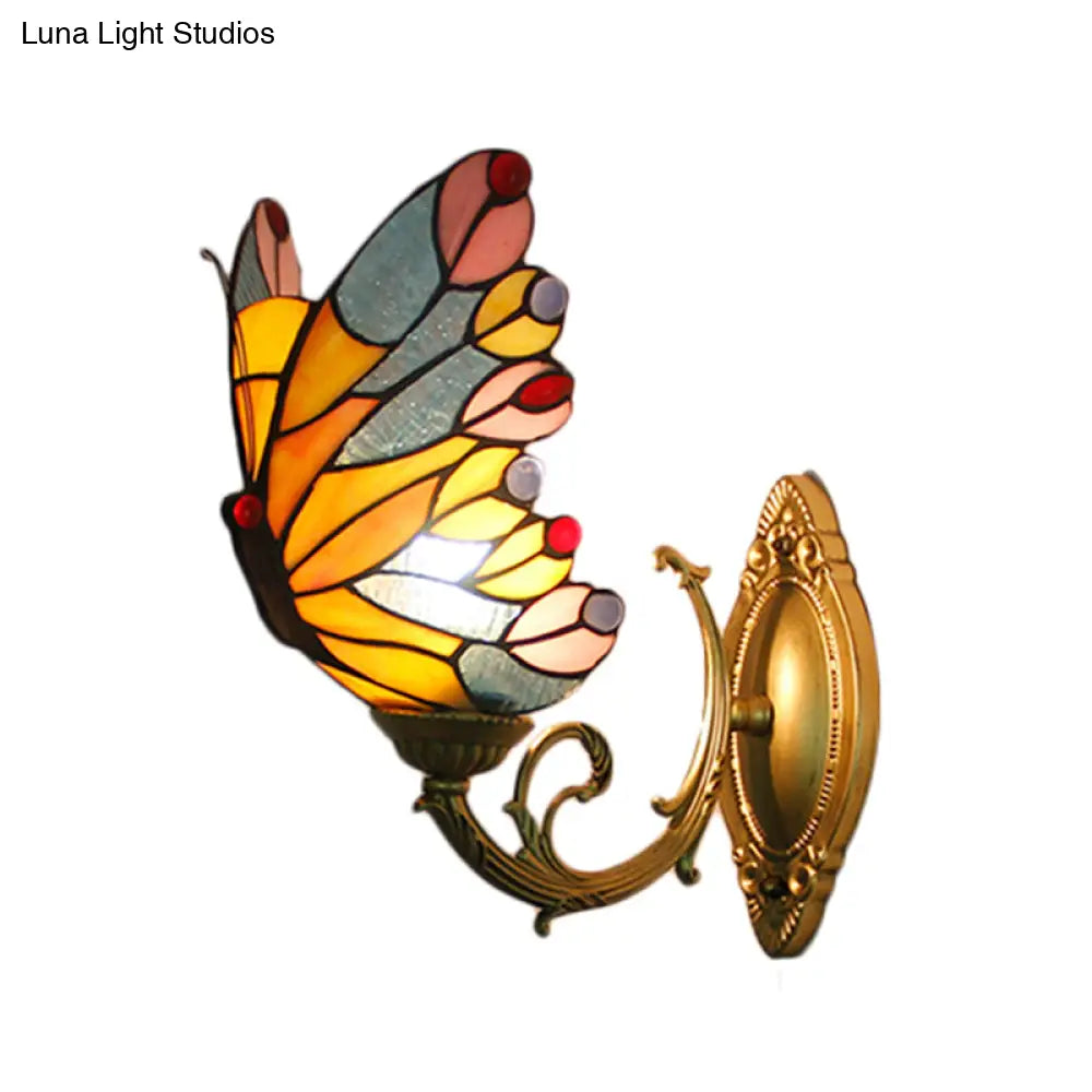 Tiffany Butterfly Stained Glass Wall Sconce Light For Kids Bedroom