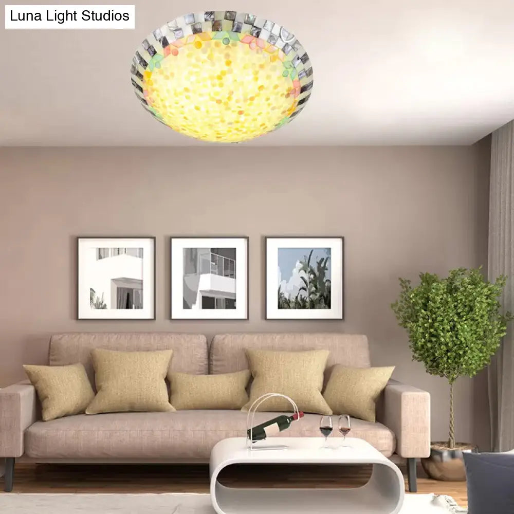 Tiffany Ceiling Light Medium Flush Mount Fixture - Decorative Mosaic Bowl Shade For Bedrooms Beige /