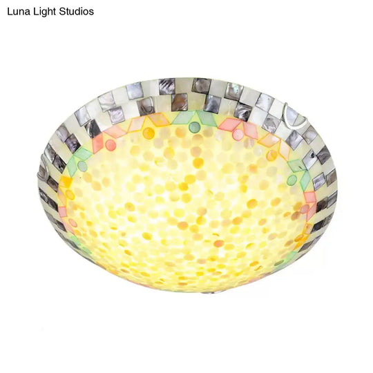 Tiffany Ceiling Light Medium Flush Mount Fixture - Decorative Mosaic Bowl Shade For Bedrooms
