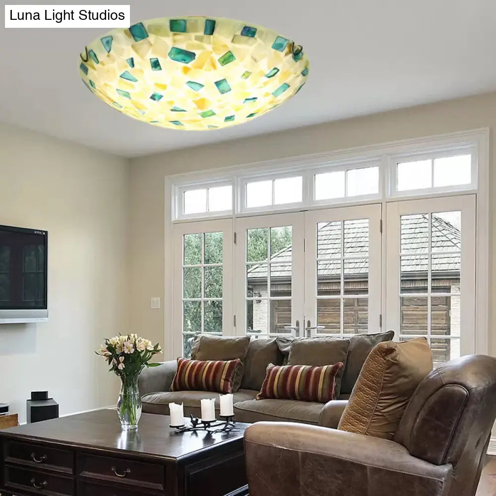 Tiffany Ceiling Light Medium Flush Mount Fixture - Decorative Mosaic Bowl Shade For Bedrooms Beige /