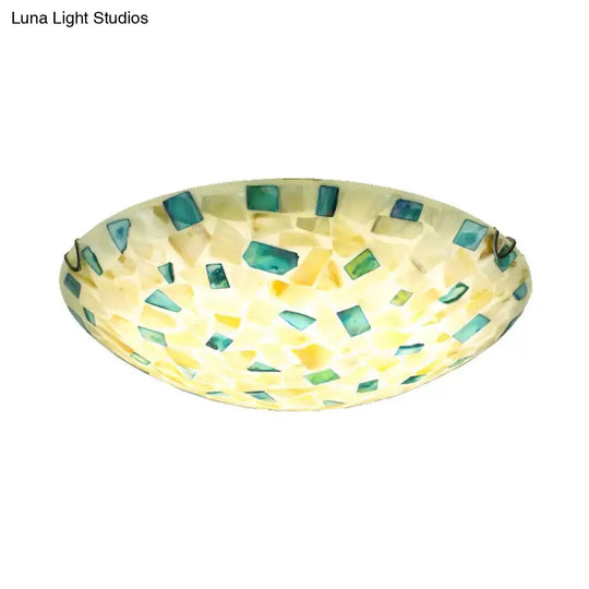 Tiffany Ceiling Light Medium Flush Mount Fixture - Decorative Mosaic Bowl Shade For Bedrooms