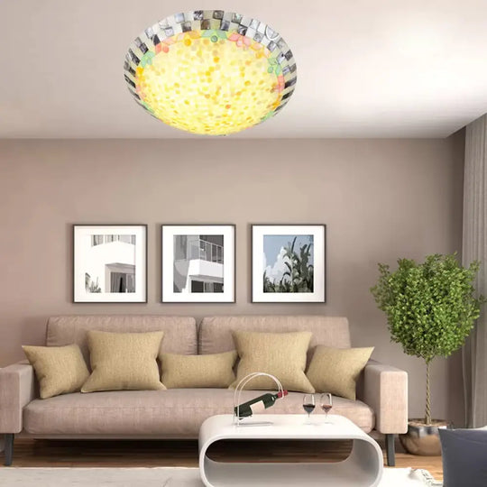 Tiffany Ceiling Light Medium Flush Mount Fixture - Decorative Mosaic Bowl Shade For Bedrooms Beige