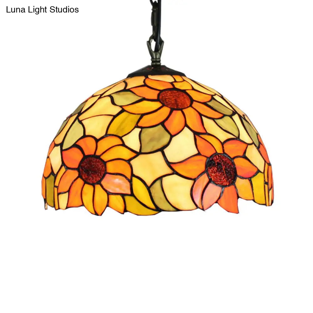 Tiffany Ceiling Pendant Light | Elegant Sunflower Orange Glass Shade Ideal For Living Room