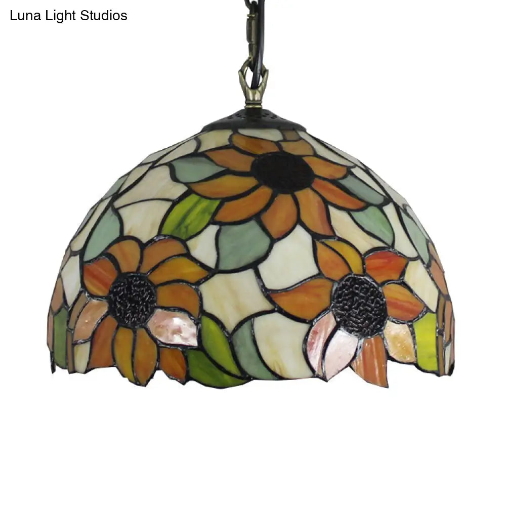 Tiffany Ceiling Pendant Light | Elegant Sunflower Orange Glass Shade Ideal For Living Room