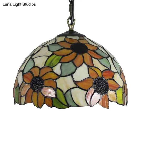 Tiffany Ceiling Pendant Light | Elegant Sunflower Orange Glass Shade Ideal For Living Room