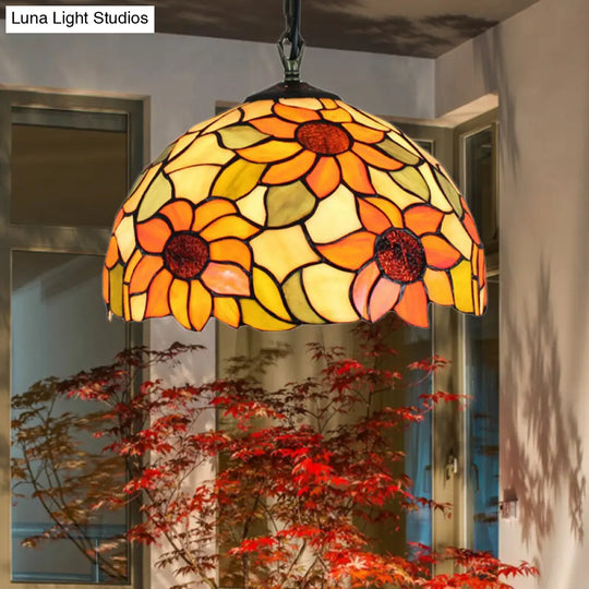 Tiffany Ceiling Pendant Light | Elegant Sunflower Orange Glass Shade Ideal For Living Room