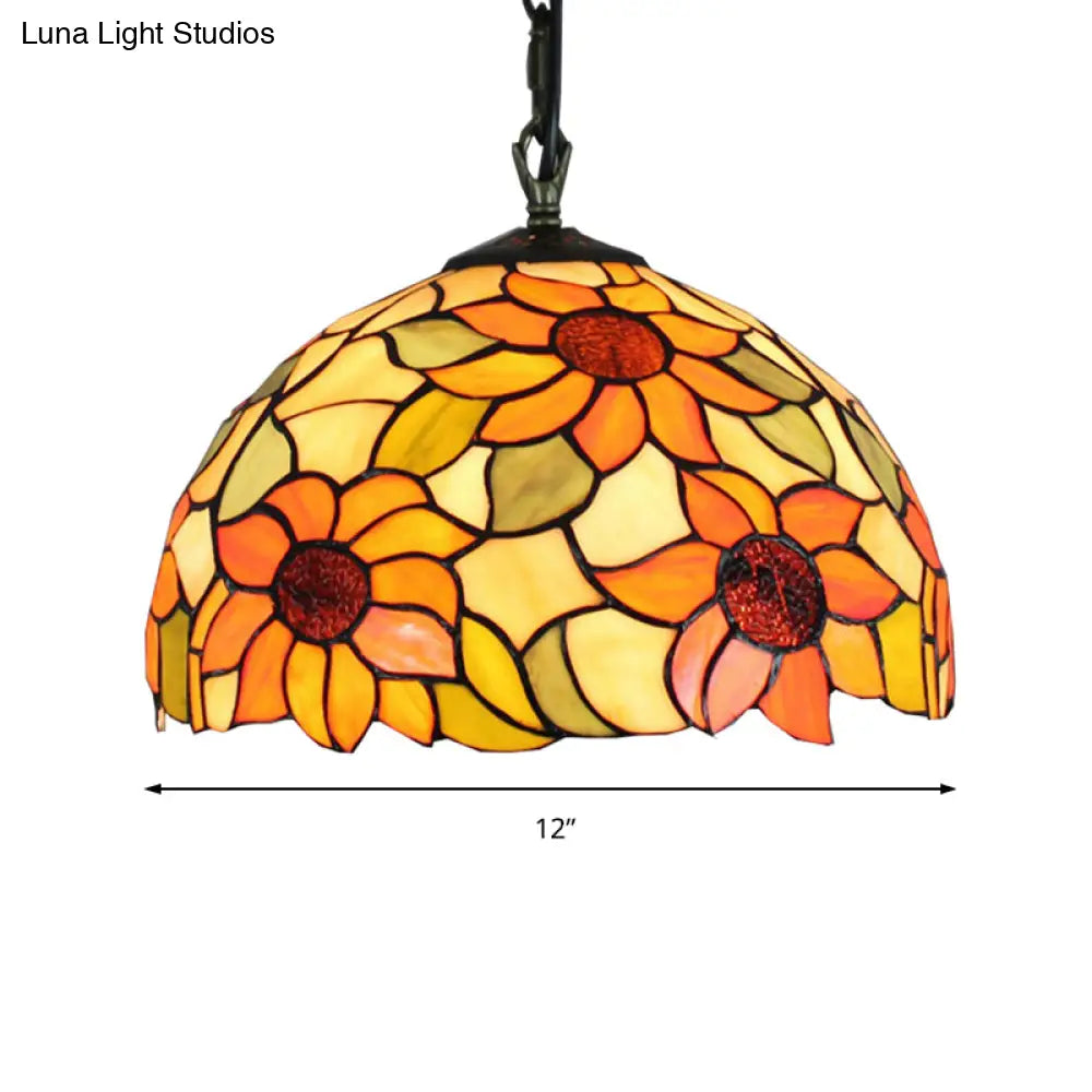 Tiffany Ceiling Pendant Lamp – Sunflower Orange Glass Shade 1 Bulb For Living Room Hanging