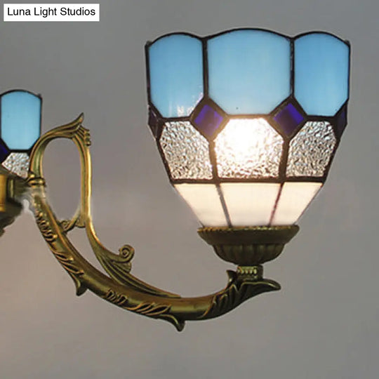 Tiffany Chandelier Lamp With Stained Glass In 4 Colors - Adjustable Dome Suspension Light For Foyer