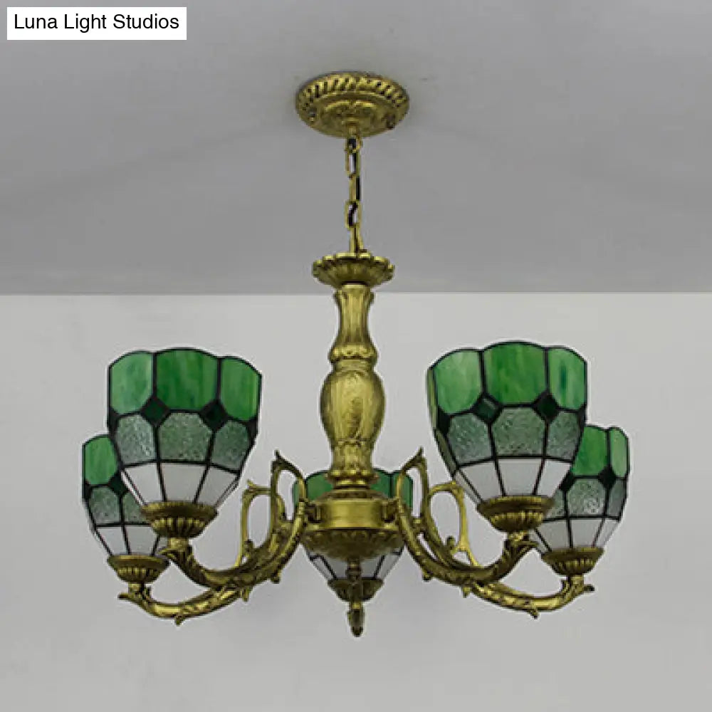 Tiffany Chandelier Lamp With Stained Glass In 4 Colors - Adjustable Dome Suspension Light For Foyer