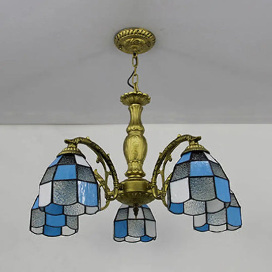 Tiffany Chandelier Lamp With Stained Glass In 4 Colors - Adjustable Dome Suspension Light For Foyer