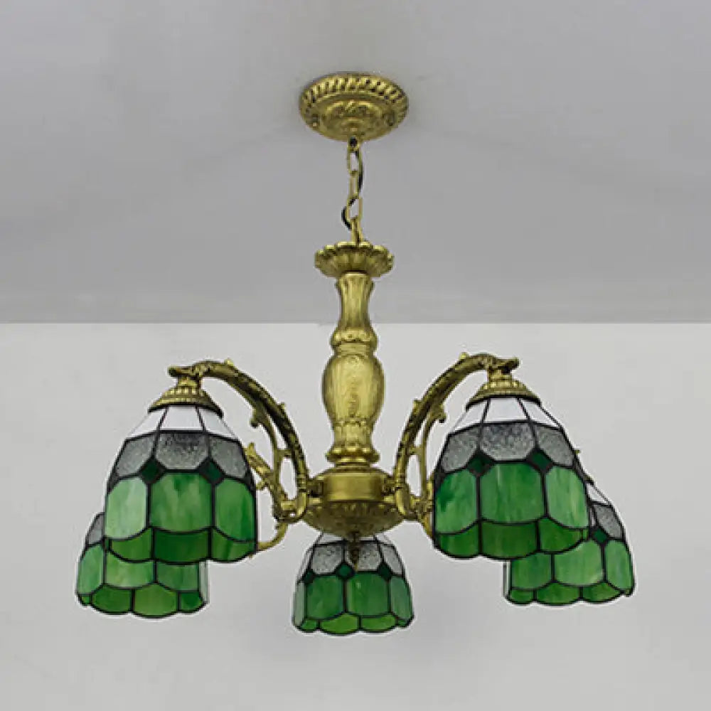 Tiffany Chandelier Lamp With Stained Glass In 4 Colors - Adjustable Dome Suspension Light For Foyer