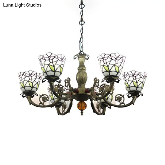 Tiffany Chandeliers For Dining Rooms - 6-Light Stained Glass Pendant Lamp With Floral Shade