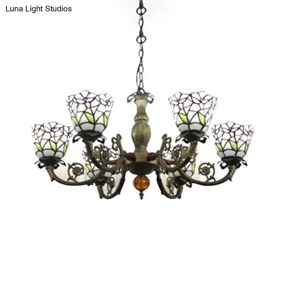 Tiffany Stained Glass Chandelier With Floral Shade - 6-Light Ceiling Pendant For Dining Rooms