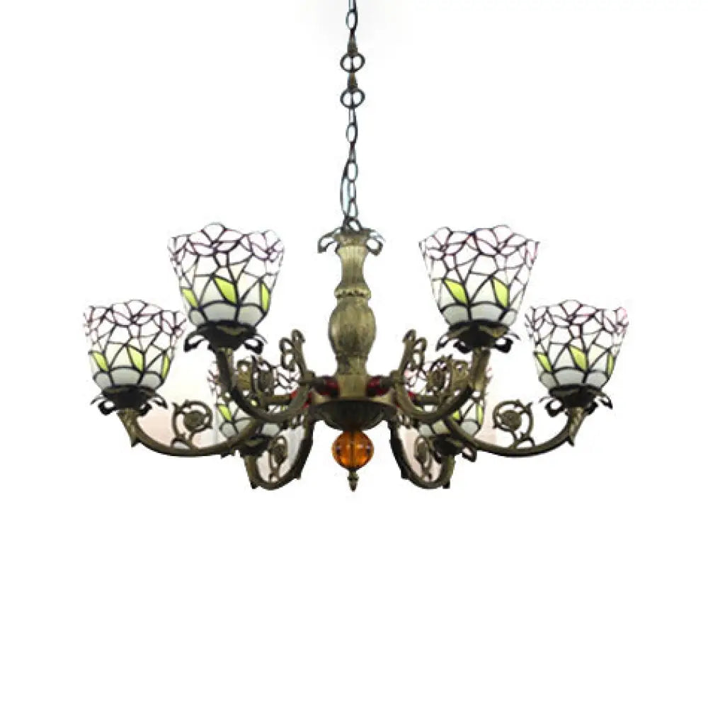 Tiffany Chandeliers For Dining Rooms - 6-Light Stained Glass Pendant Lamp With Floral Shade White