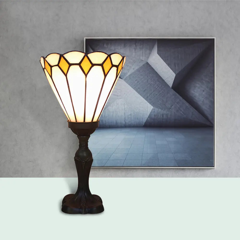 Tiffany Cone Desk Light Glass Inverted Lamp (1 Head) For Living Room - Classic White/Yellow/Blue