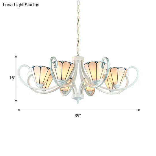 Tiffany Traditional White Glass Cone Pendant Light Chandelier - 5/6/8 Lights Ceiling Fixture For