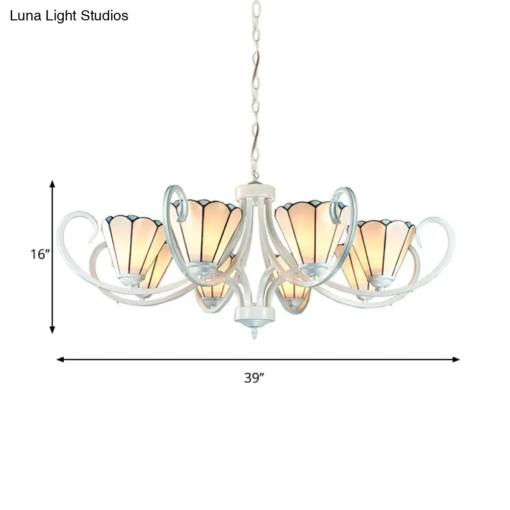 Tiffany Cone Pendant Chandelier With 5/6/8 Traditional Glass Lights For Living Room