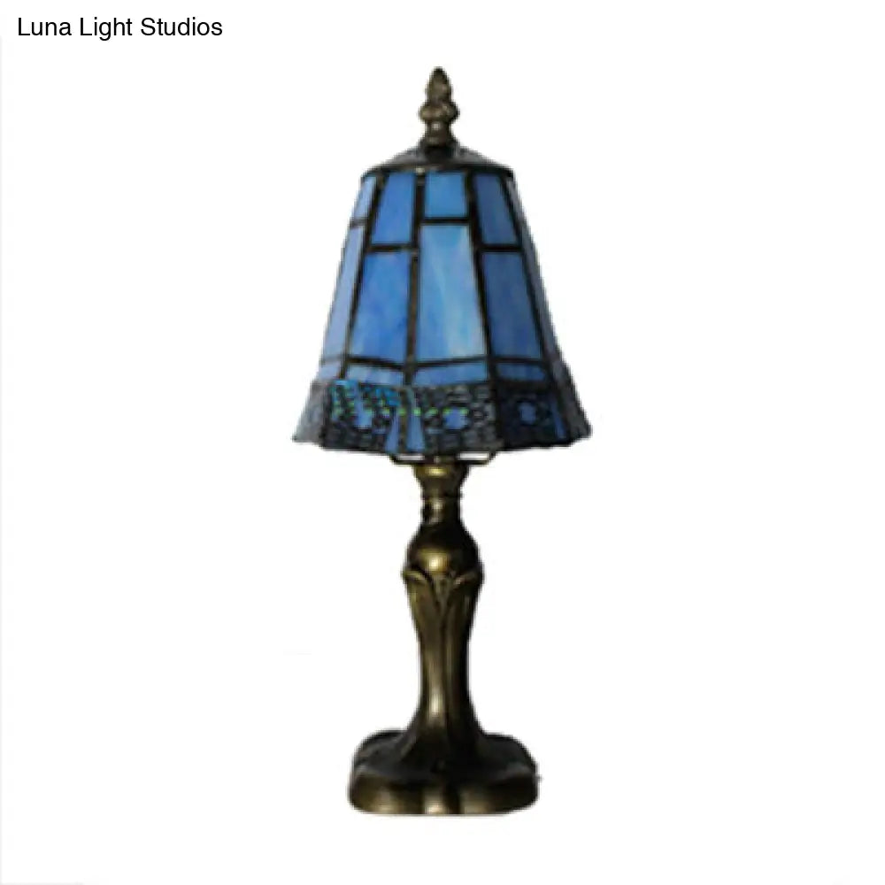 Tiffany Cone Table Lamp Beige/Blue Stained Glass 1-Head Standing - Ideal For Bedroom Lighting