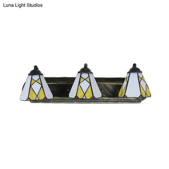 Tiffany Cone Wall Mounted Lamp With 3 Yellow/Amber Glass Sconce Heads - Perfect For Hallway Lighting