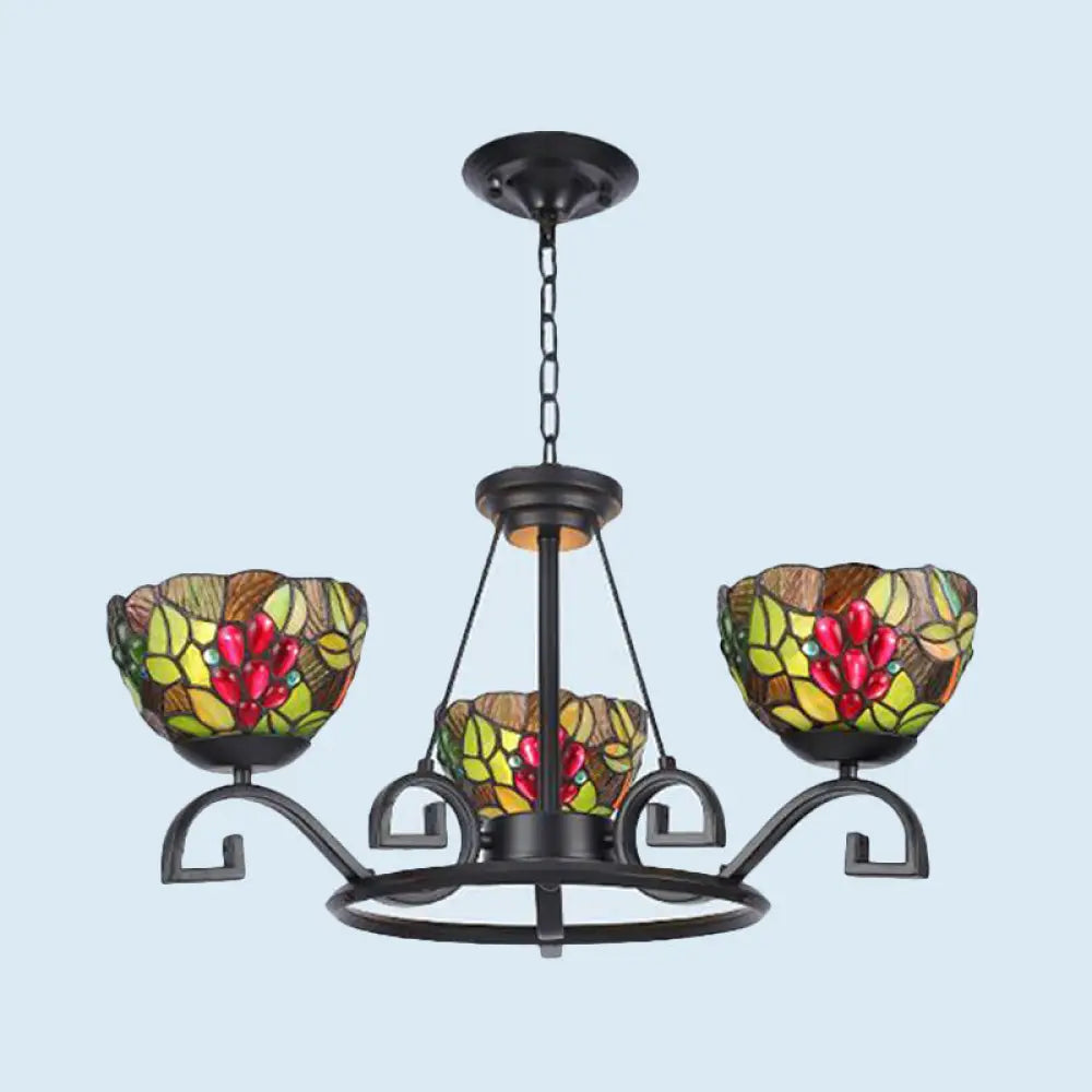 Tiffany Cut Glass Chandelier With Curved Black Arms - 3/6/8 Lights Perfect For Living Rooms 3 /