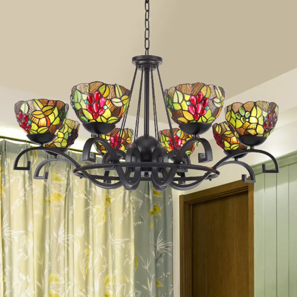 Tiffany Cut Glass Chandelier With Curved Black Arms - 3/6/8 Lights Perfect For Living Rooms 8 /