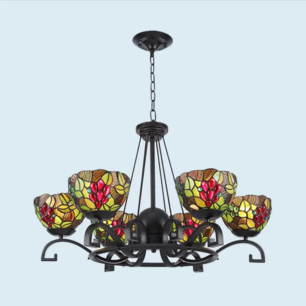 Tiffany Cut Glass Chandelier With Curved Black Arms - 3/6/8 Lights Perfect For Living Rooms 6 /