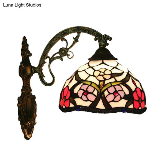 Tiffany Cut Glass Peony Pattern Bronze Wall Mount Light - 1-Light Lighting Fixture