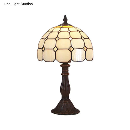 Tiffany Desk Lamp With Bead Glass Single Light - 12/8 Wide Lattice Bowl Design White For Office Or