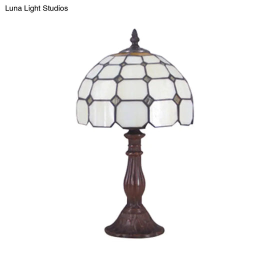 Tiffany Desk Lamp With Bead Glass Single Light - 12/8 Wide Lattice Bowl Design White For Office Or