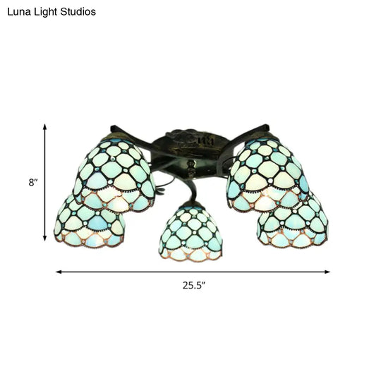 Tiffany Dome Fish Scale Stained Glass Semi Flushmount Light Fixture (5 Lights) - Ideal For Bedrooms