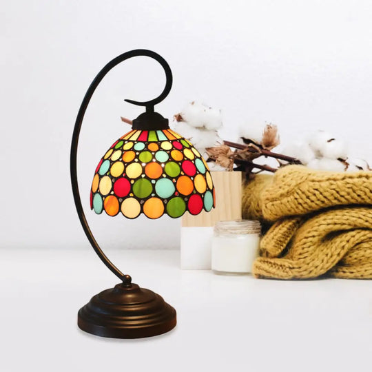 Tiffany Dot Patterned Table Lamp: Metal Dome Shade Dark Coffee Night Lighting Bedroom Decor With 1