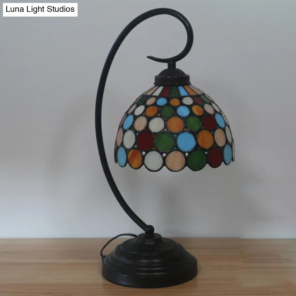 Tiffany Dot Patterned Table Lamp: Metal Dome Shade Dark Coffee Night Lighting Bedroom Decor With 1