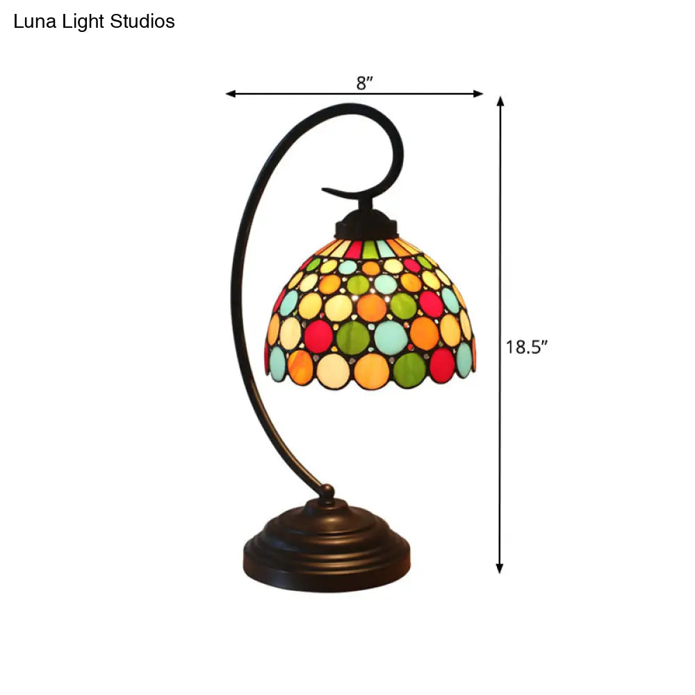 Tiffany Dot Patterned Table Lamp: Metal Dome Shade Dark Coffee Night Lighting Bedroom Decor With 1