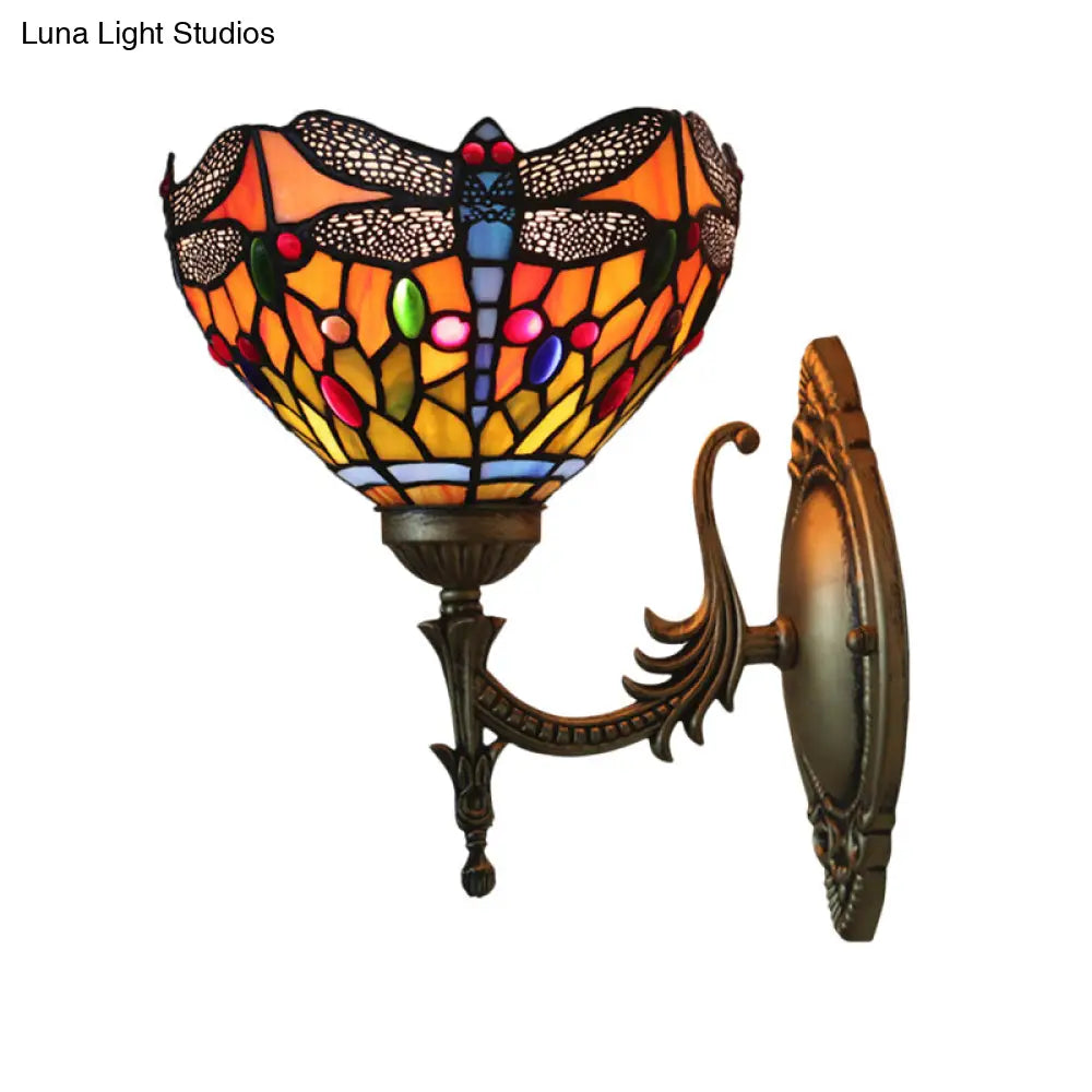 Tiffany Dragonfly Bronze Wall Light With Cut Glass For Elegant Ambience