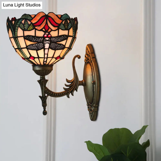 Tiffany Dragonfly Bronze Wall Light With Cut Glass For Elegant Ambience