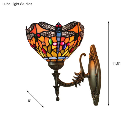 Tiffany Dragonfly Bronze Wall Light With Cut Glass For Elegant Ambience