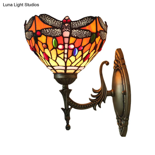 Tiffany Dragonfly Bronze Wall Light With Cut Glass For Elegant Ambience