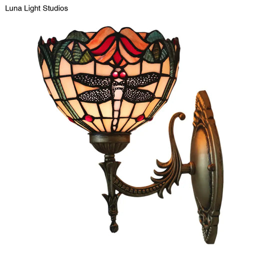 Tiffany Dragonfly Bronze Wall Light With Cut Glass For Elegant Ambience