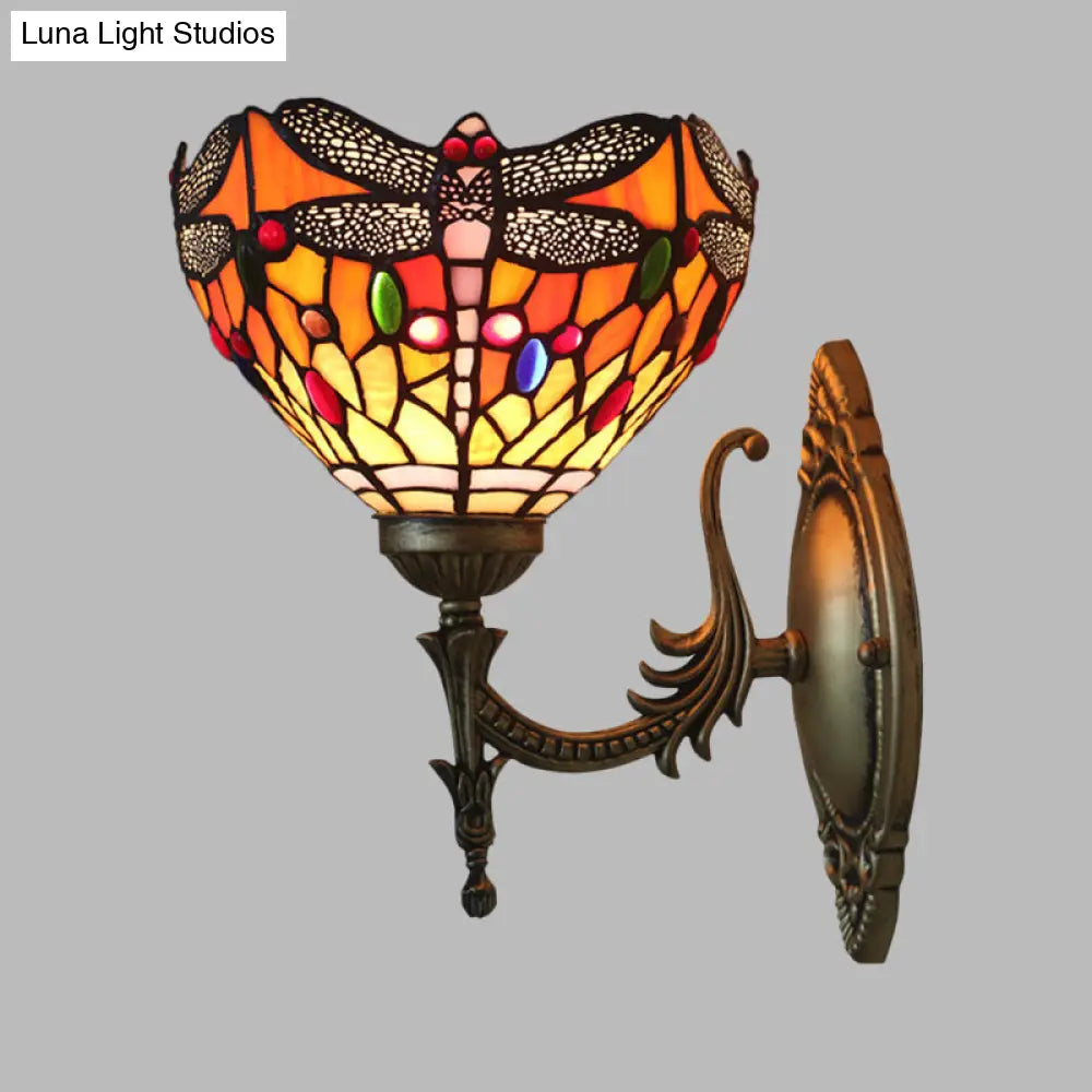 Tiffany Dragonfly Bronze Wall Light With Cut Glass For Elegant Ambience