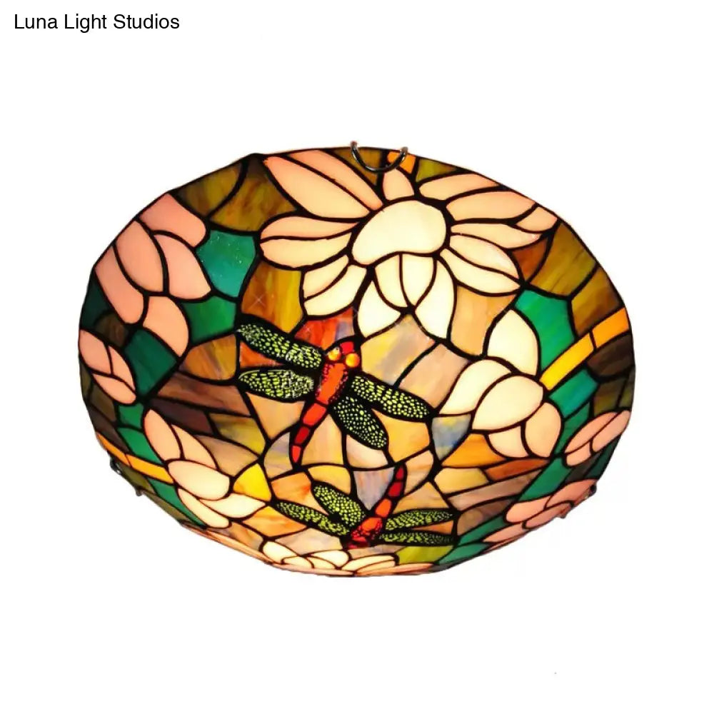 Tiffany Dragonfly Ceiling Light With Stained Glass Shade - Perfect For Living Room!