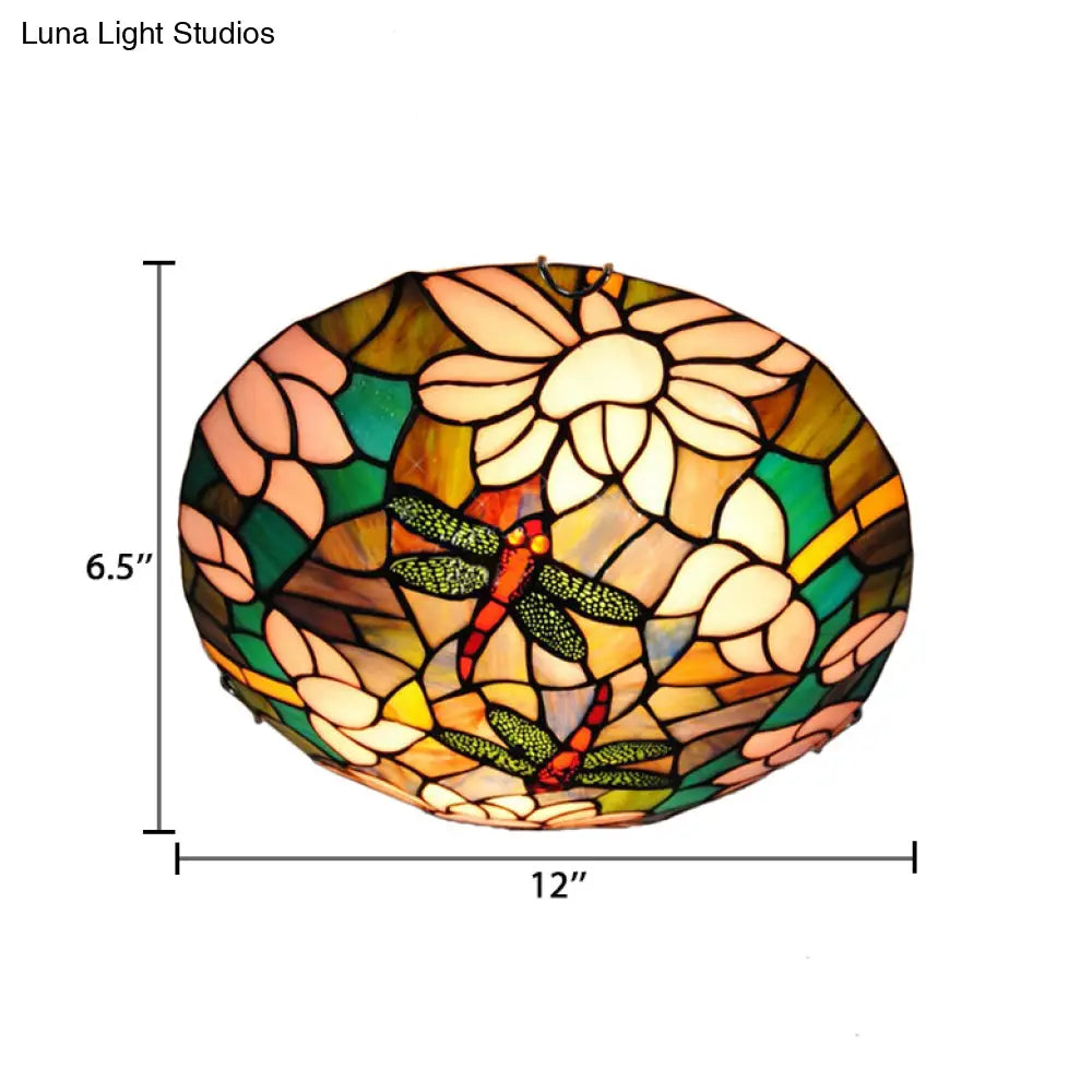 Tiffany Dragonfly Ceiling Light With Stained Glass Shade - Perfect For Living Room!
